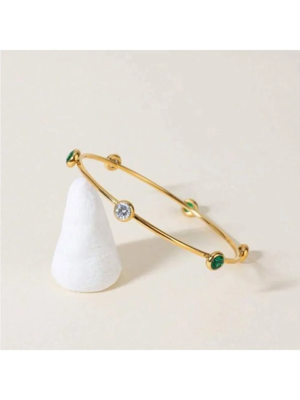 Gold and Green Bangle Bracelet Q593